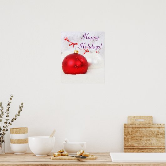 Kerstrood en wit Prettige feestdagen VII Poster (Keuken)