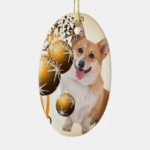 Kerstrood en witte Corgi Keramisch Ornament (Rechts)