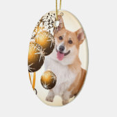 Kerstrood en witte Corgi Keramisch Ornament (Links)