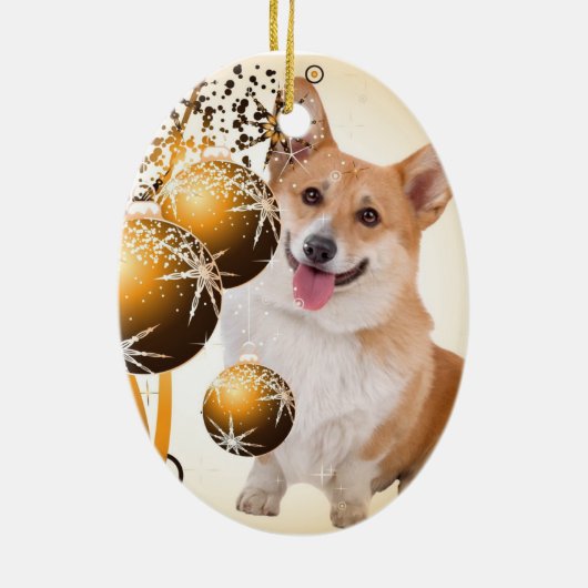Kerstrood en witte Corgi Keramisch Ornament (Achterkant)