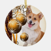 Kerstrood en witte Corgi Keramisch Ornament (Voorkant)