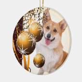 Kerstrood en witte Corgi Keramisch Ornament (Links)