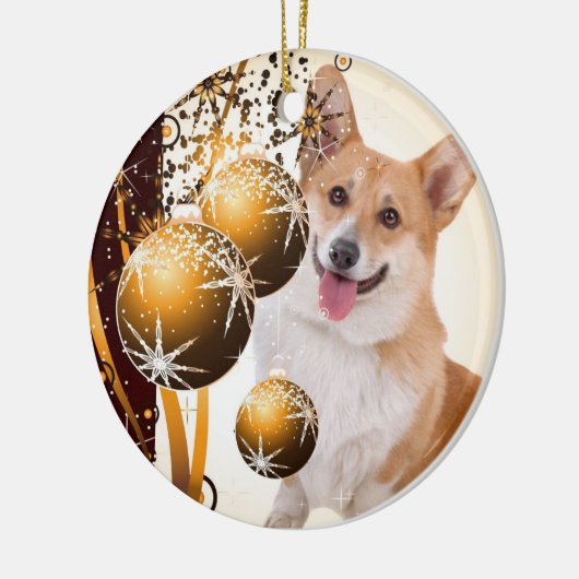 Kerstrood en witte Corgi Keramisch Ornament (Links)