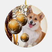 Kerstrood en witte Corgi Keramisch Ornament (Achterkant)
