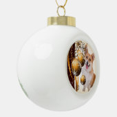 Kerstrood en witte Corgi Keramische Bal Ornament (Links)