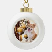 Kerstrood en witte Corgi Keramische Bal Ornament (Voorkant)