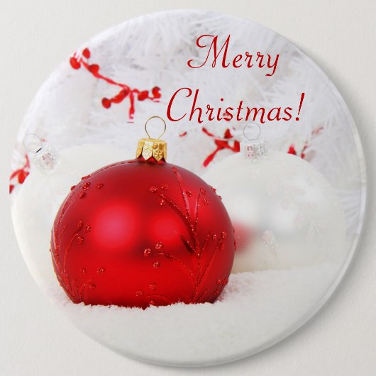 Kerstrood en witte kerst ronde button 6,0 cm (Voorkant)
