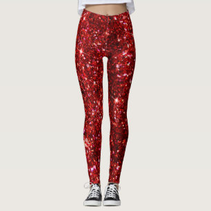 Kerstrood en Zwart Nep Glitter Kerstmis Leggings