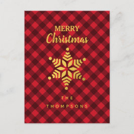 Kerstrood en zwarte buffel met ster Snowflake Feestdagenkaart