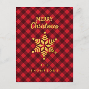 Kerstrood en zwarte buffel met ster Snowflake Feestdagenkaart