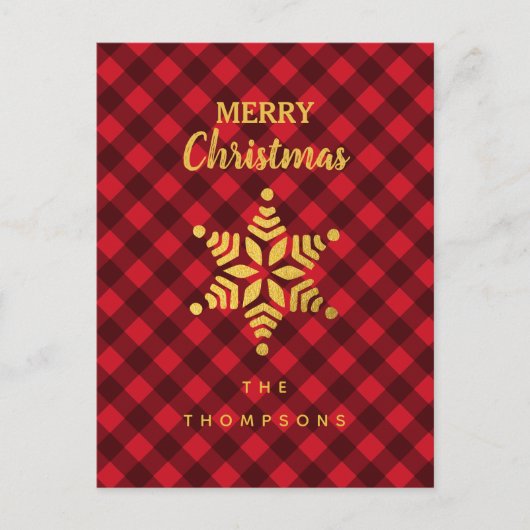 Kerstrood en zwarte buffel met ster Snowflake Feestdagenkaart (Voorkant)