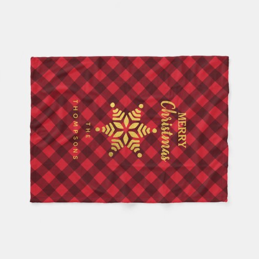 Kerstrood en zwarte buffel met ster Snowflake Fleece Deken (Voorkant (Horizontaal))