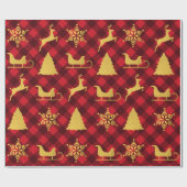 Kerstrood en zwarte buffels met gouden Kerstmis Cadeaupapier (Vlak)