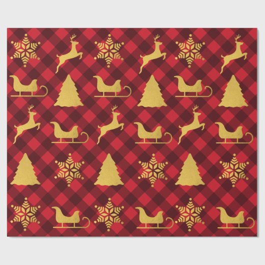 Kerstrood en zwarte buffels met gouden Kerstmis Cadeaupapier (Vlak)