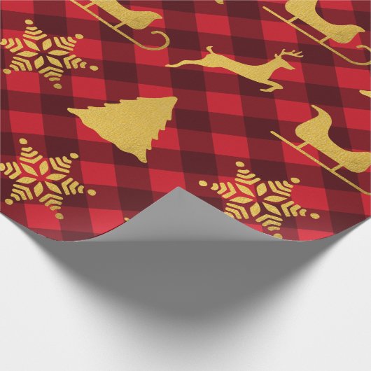 Kerstrood en zwarte buffels met gouden Kerstmis Cadeaupapier (Hoek)