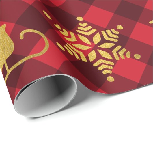 Kerstrood en zwarte buffels met gouden Kerstmis Cadeaupapier (Rol Hoek)