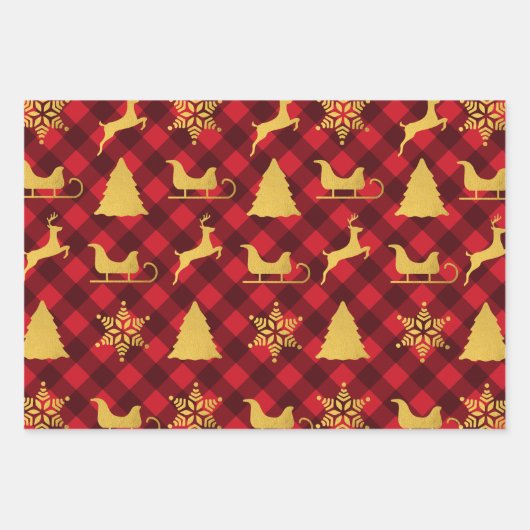 Kerstrood en zwarte buffels met gouden Kerstmis Inpakpapier Vel (Voorkant 2)