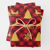 Kerstrood en zwarte buffels met gouden Kerstmis Inpakpapier Vel (In situ)
