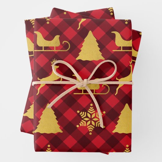 Kerstrood en zwarte buffels met gouden Kerstmis Inpakpapier Vel (In situ)