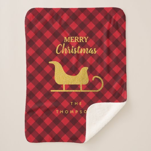 Kerstrood en zwarte buffelstaarten sherpa deken (Voorkant)