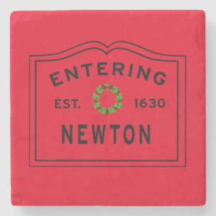 Kerstrood, Entering Newton, MA Holiday Stenen Onderzetter