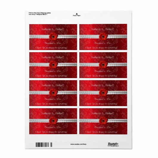 Kerstrood, Feest/Wijnlabel voor de Bruiloft Etiket (Full Sheet)