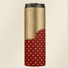 Kerstrood flessenpatroon met gouden lint thermosbeker