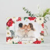 Kerstrood Floral Foto Wenskaart Bedankkaart (Staand voorkant)