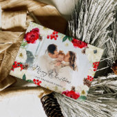 Kerstrood Floral Foto Wenskaart Bedankkaart