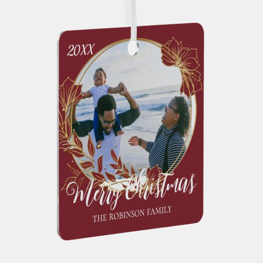 kerstrood foliage - aangepaste serie foto metalen ornament (Voorkant Rechts)
