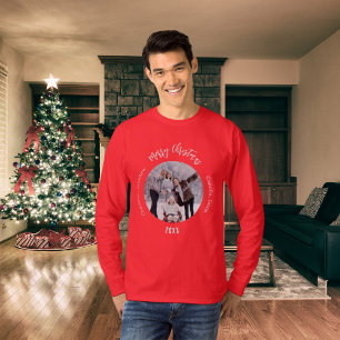 Kerstrood gezelfgemaakte familiefoto namen mannen t-shirt