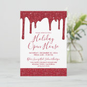 Kerstrood Glitter schrijft feestdag Open House Kaart (Staand voorkant)