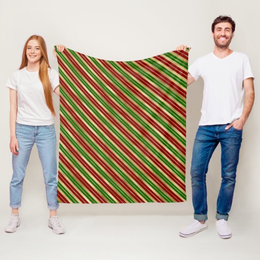 Kerstrood, Goud en Groen Kerststrepen Fleece Deken (In situ)