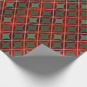 kerstrood goud groene harlequin met kromme diamant cadeaupapier (Hoek)