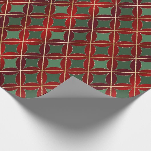 kerstrood goud groene harlequin met kromme diamant cadeaupapier (Hoek)