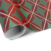 kerstrood goud groene harlequin met kromme diamant cadeaupapier (Rol Hoek)
