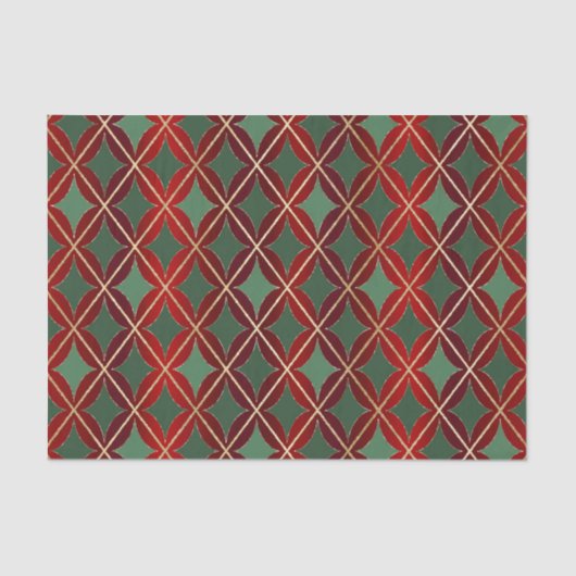 kerstrood goud groene harlequin met kromme diamant tissuepapier (Voorkant)