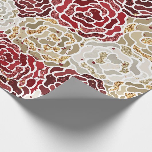 Kerstrood goud luxe Glitter Pattern Cadeaupapier (Hoek)