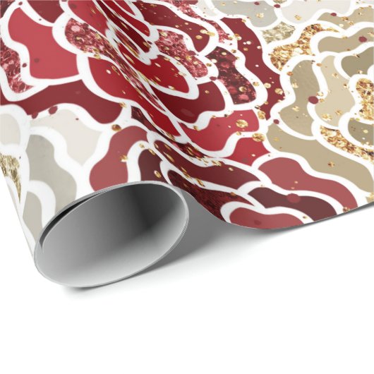 Kerstrood goud luxe Glitter Pattern Cadeaupapier (Rol Hoek)