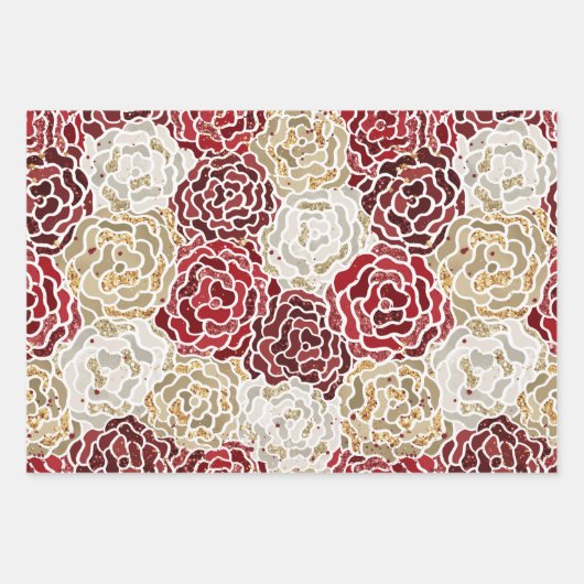 Kerstrood goud luxe Glitter Pattern Inpakpapier Vel (Voorkant)