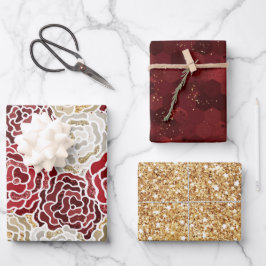 Kerstrood goud luxe Glitter Pattern Inpakpapier Vel