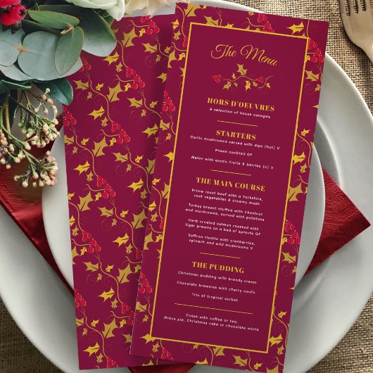 Kerstrood gouden hulstbes 4-gangsevenement menu