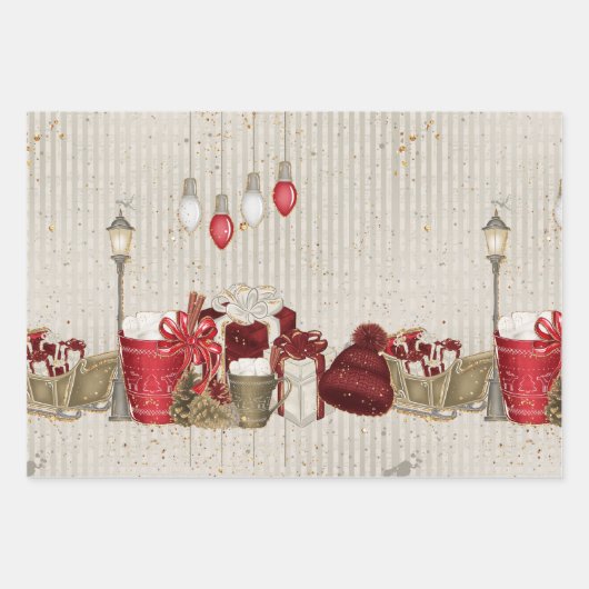 Kerstrood gouden luxe warme chocolade patroon inpakpapier vel (Voorkant)