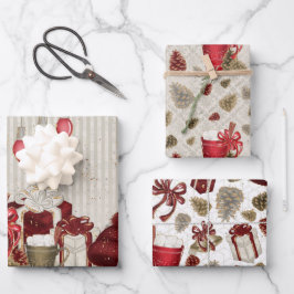 Kerstrood gouden luxe warme chocolade patroon inpakpapier vel