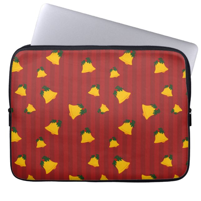 Kerstrood Gouden Streep Bellen Kerstmis Laptop Sleeve (Voorkant)