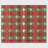 Kerstrood goudgroen geometrisch patroon cadeaupapier (Vlak)