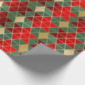 Kerstrood goudgroen geometrisch patroon cadeaupapier (Hoek)