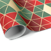 Kerstrood goudgroen geometrisch patroon cadeaupapier (Rol Hoek)