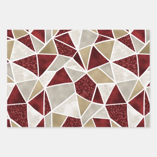 Kerstrood goudluxe geometrisch patroon inpakpapier vel (Voorkant)