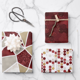 Kerstrood goudluxe geometrisch patroon inpakpapier vel